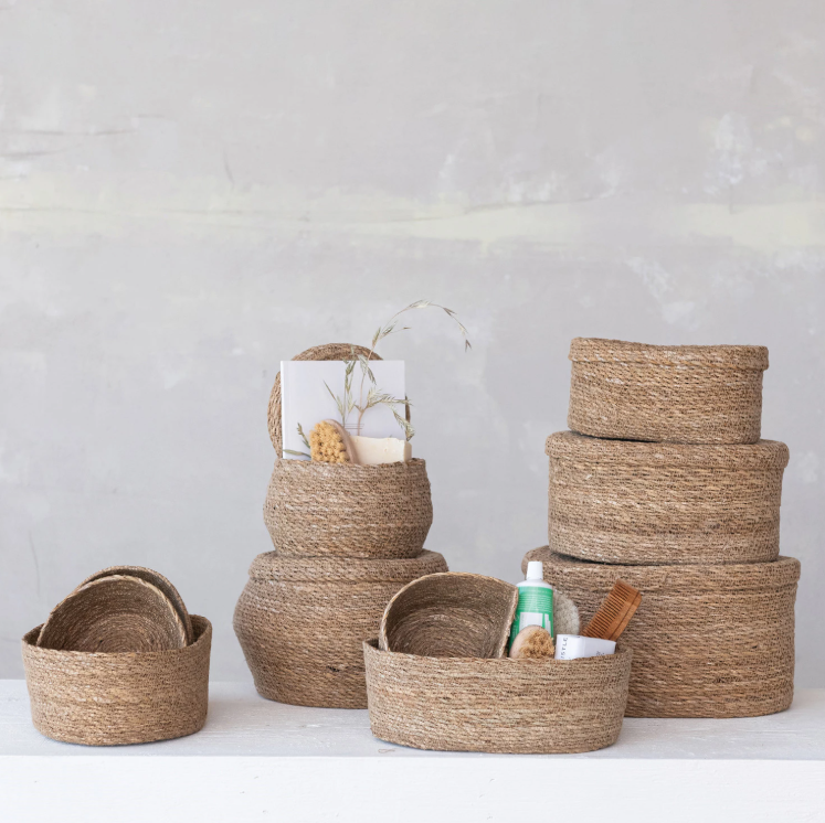 Oval Hand-Woven Seagrass Basket Set