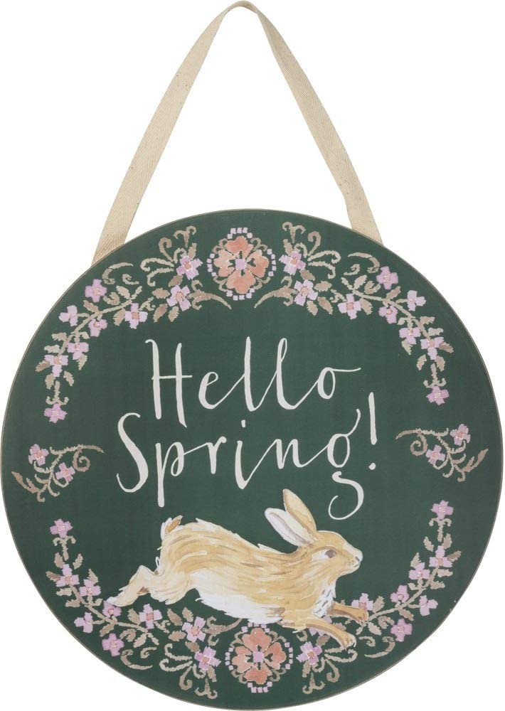 Hello Spring Sign w/ Rabbit (Teal)