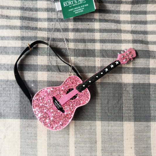 Pink Glittered Guitar Ornament