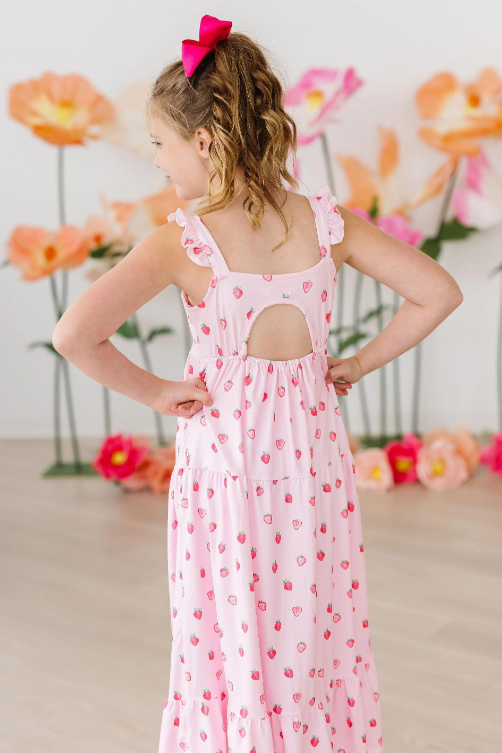 Sweet Strawberries Ruffle Maxi Dress