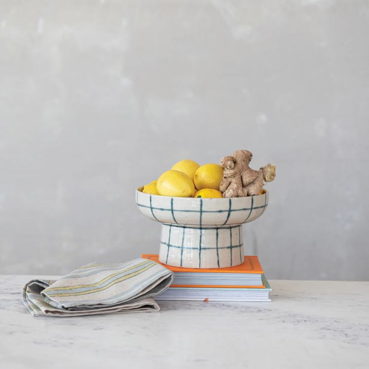 Stoneware Pedestal w/ Grid Pattern