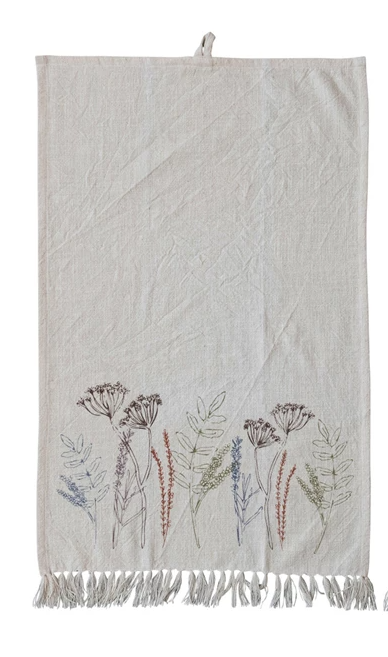 Cotton Printed Kitchen Towel w/ Flowers