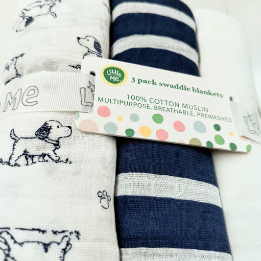 3pk Puppy Swaddle Blankets