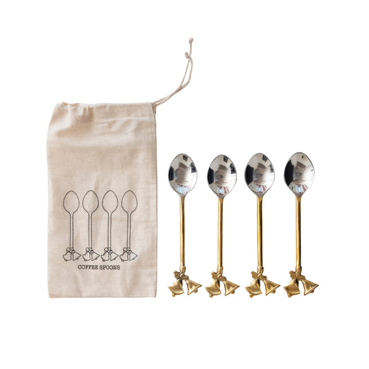 Stainless Steel and Brass Spoons, Set of 4 in bag