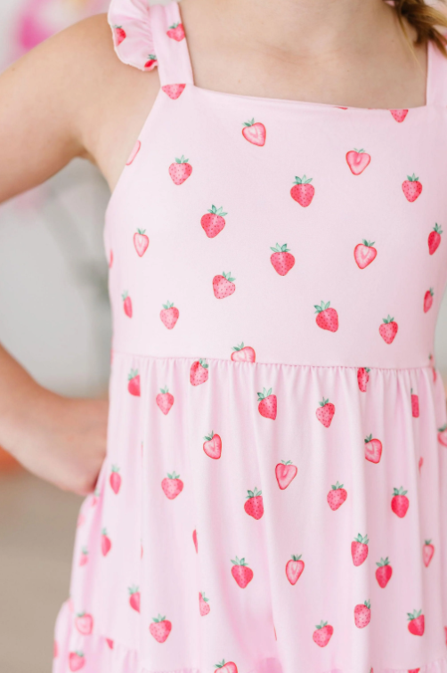 Sweet Strawberries Ruffle Maxi Dress