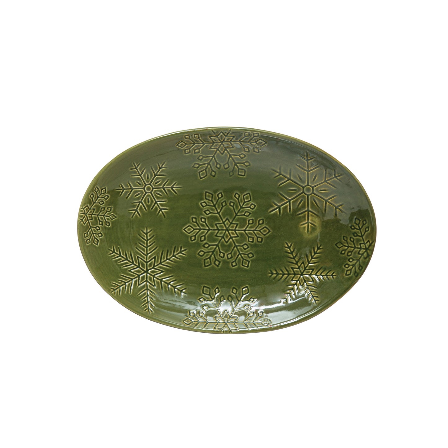 10.25" x 7" Oval Debossed Stoneware Platter w/ Snowflakes