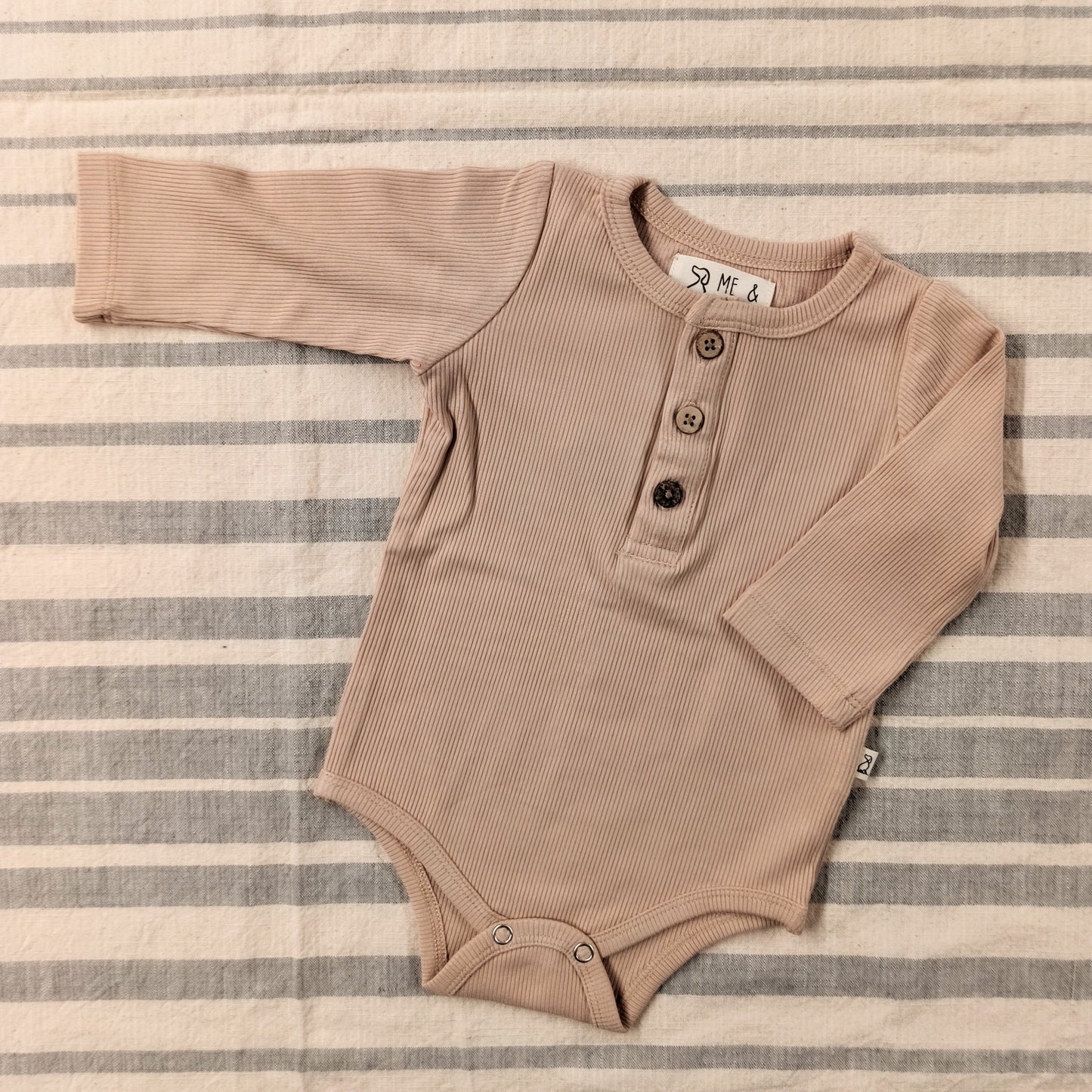 Ribbed Cotton Onesie - Beige