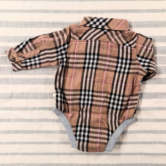 Brown Plaid Collared Onesie