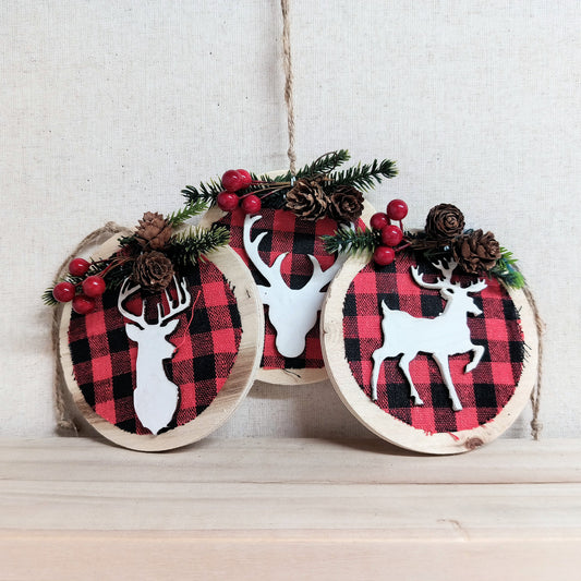 Plywood Plaid Deer Ornaments