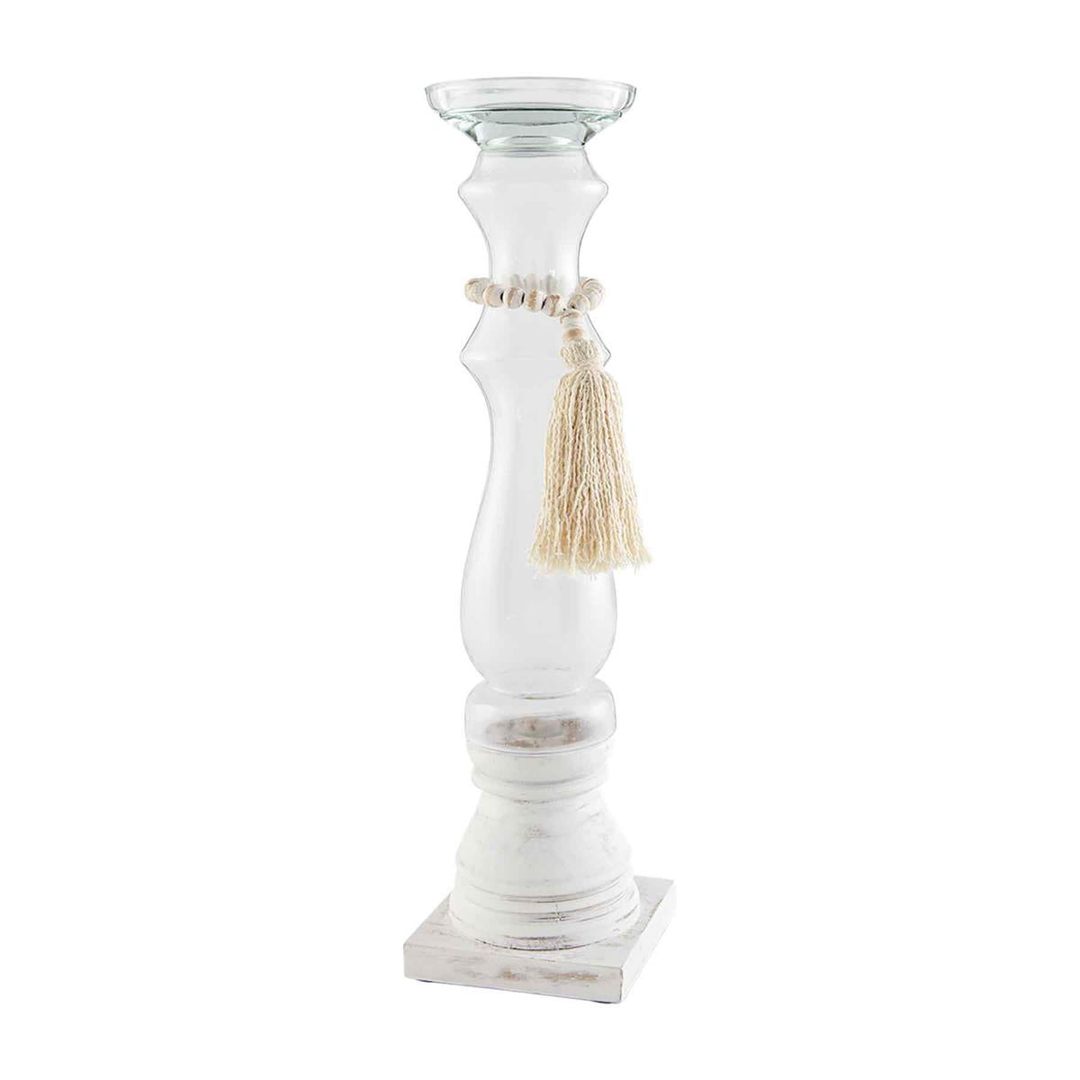 LG Glass Wood Bead Candlestick