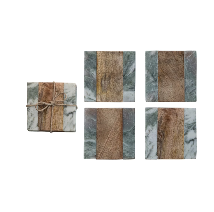Marble & Wood Coasters, Set of 4