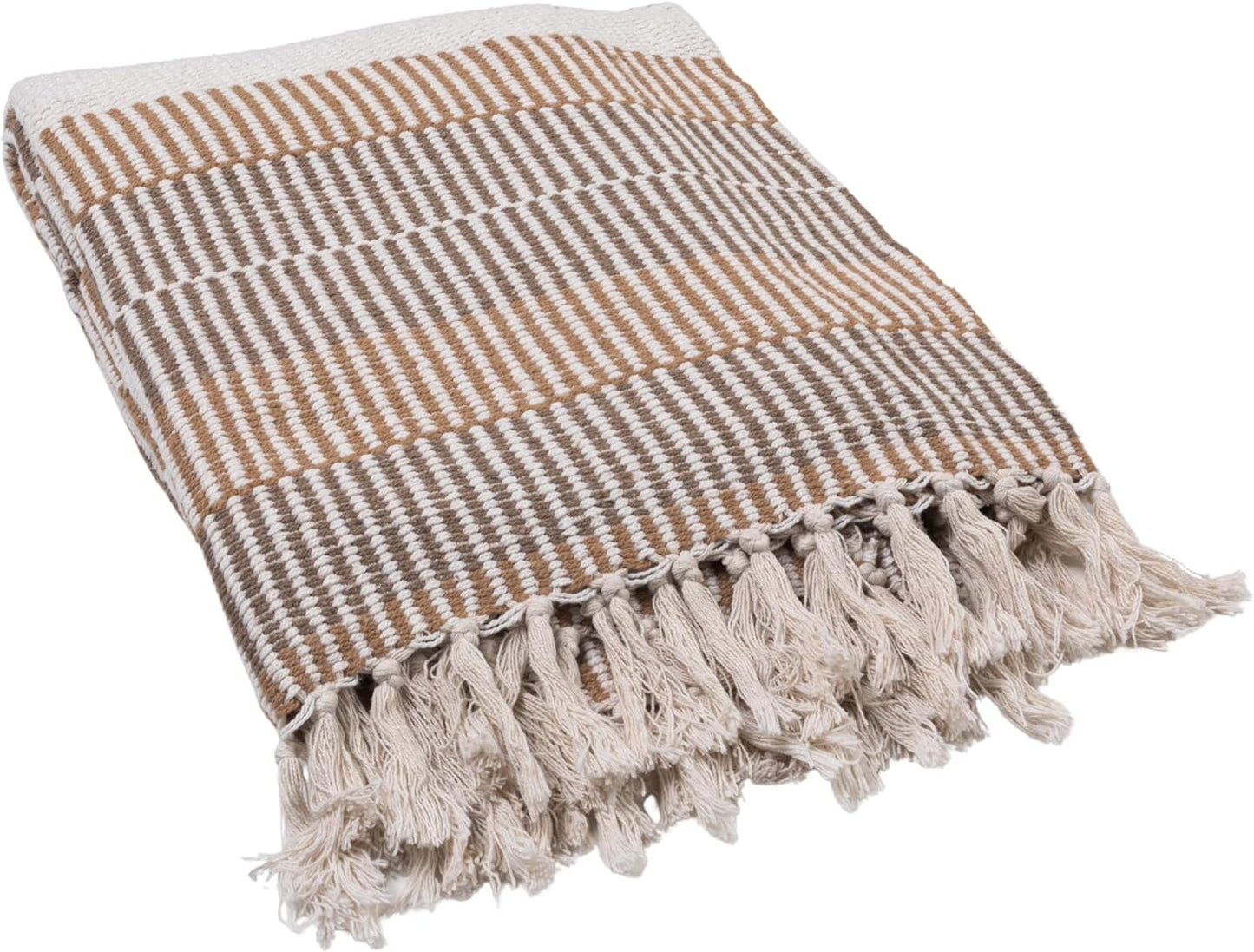 Woven Recycled Cotton Blend Throw w/ Stripes & Fringe