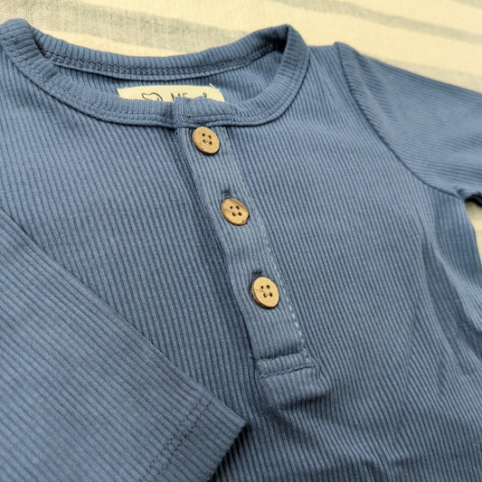 Ribbed Cotton Onesie - Blue
