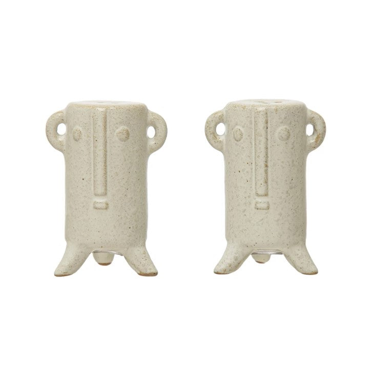 Stoneware Salt & Pepper Shakers w/ Face