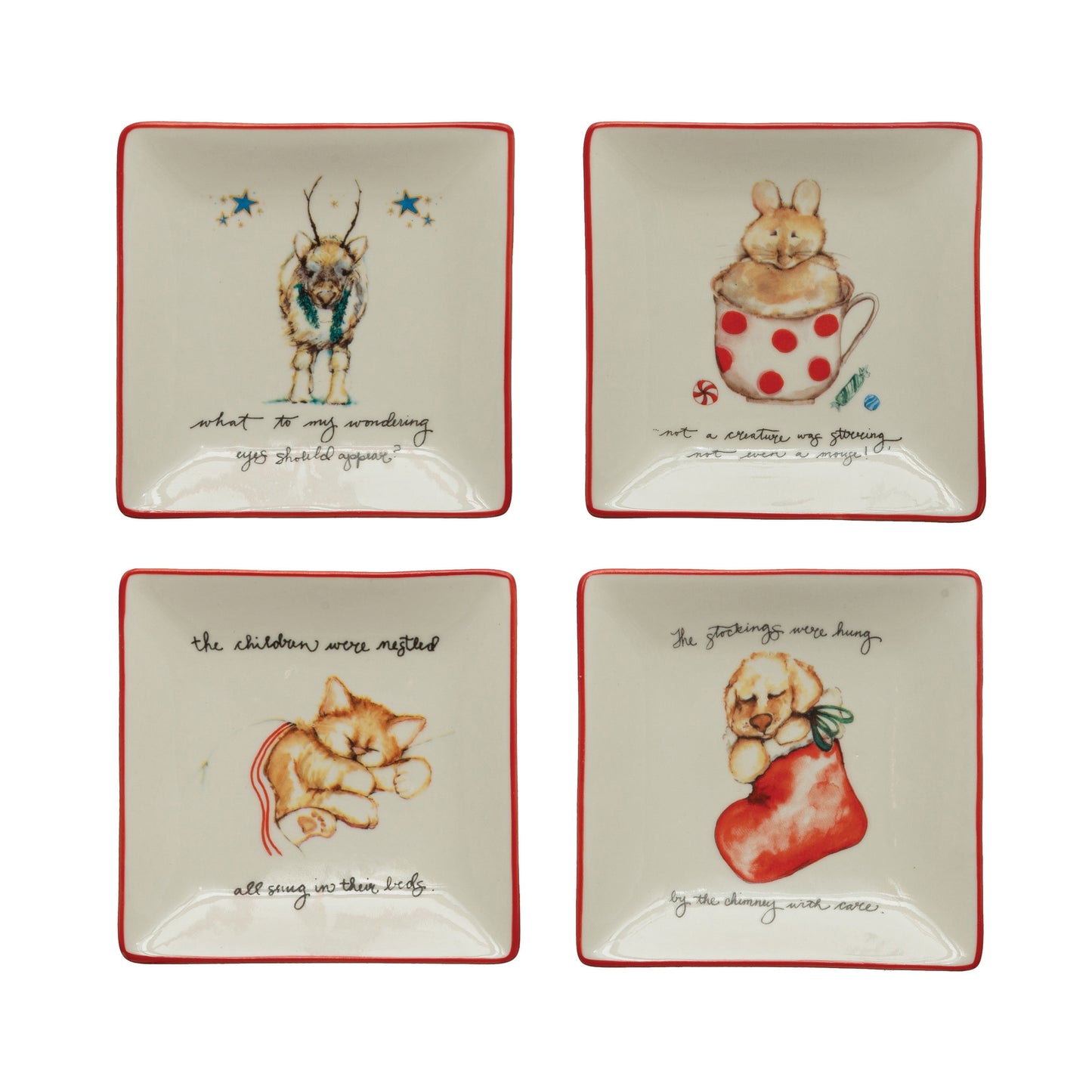5" Sq Stoneware Plates "Twas The Night"