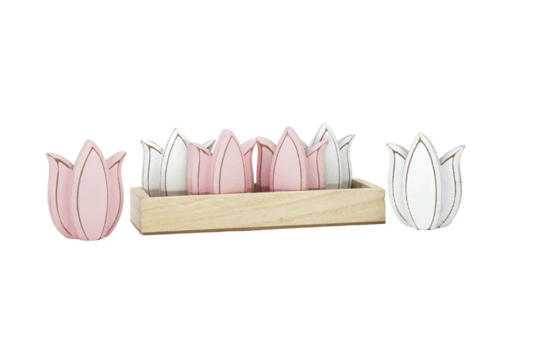 Set of 4 Pink and White Tulip Small Blocks
