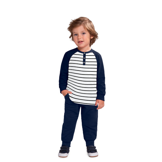Boys Navy & White Striped Top