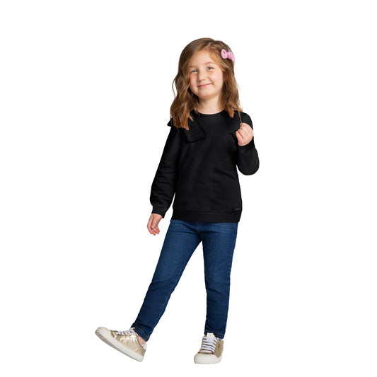 Girls Black Bow Cotton Sweatshirt