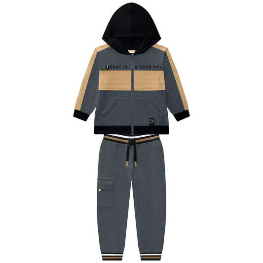 Boys Grey Sweatpants w/ Striped Cuff