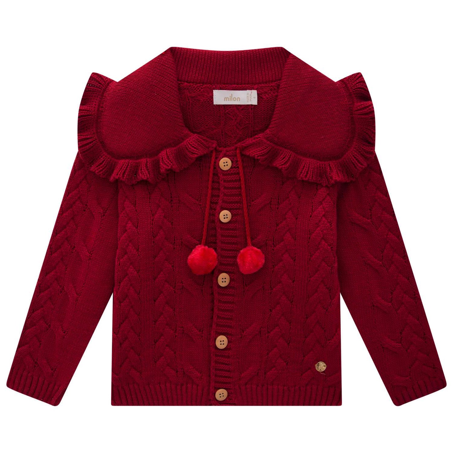 Girls Red Knit Cardigan w/ Pompoms