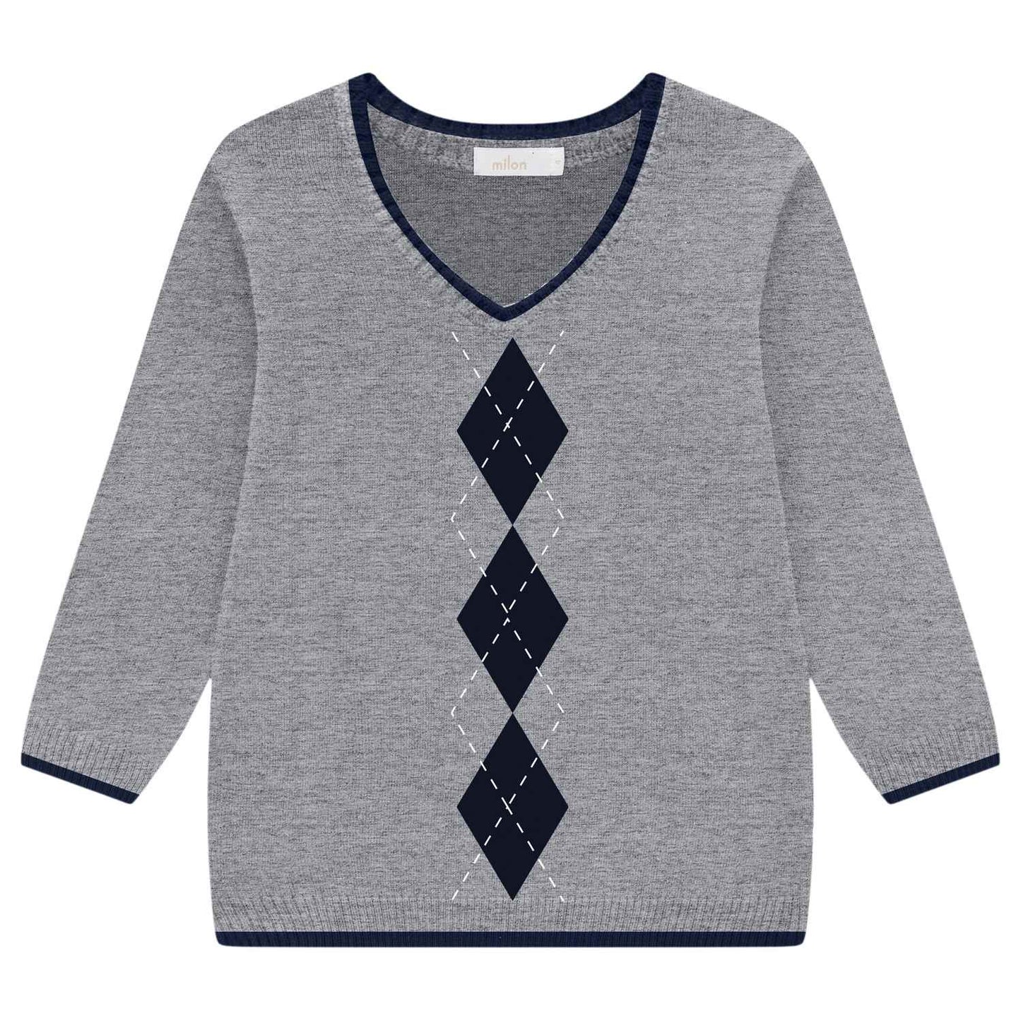Boys Grey Argyle Knit Sweater