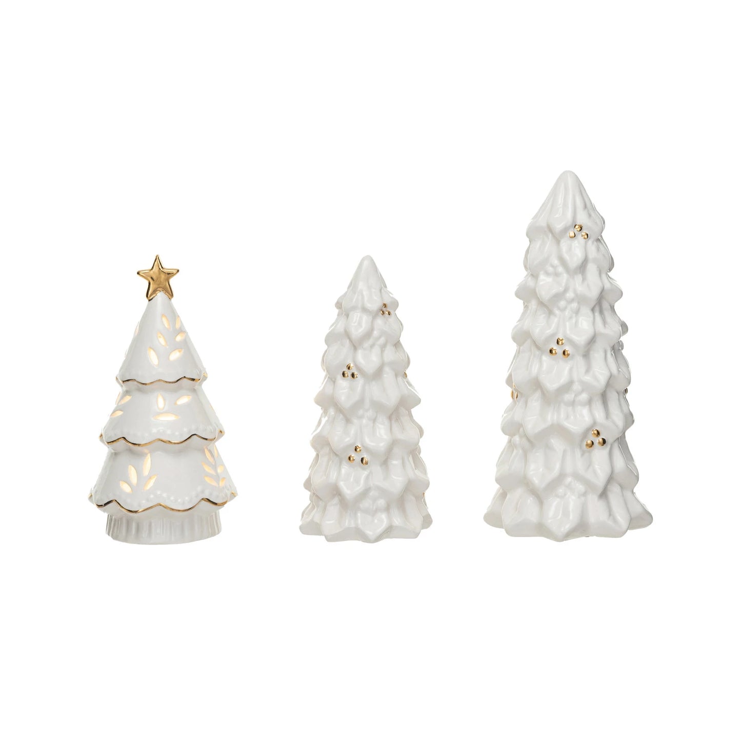 Stoneware Christmas Trees Set w/ 1 LED Tree