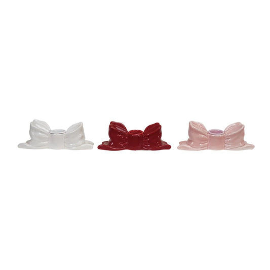 Stoneware Bow Shaped Taper Holder, 3 Colors