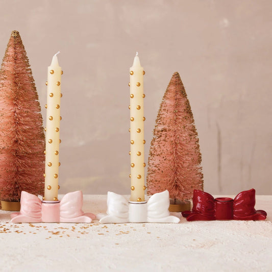 Stoneware Bow Shaped Taper Holder, 3 Colors