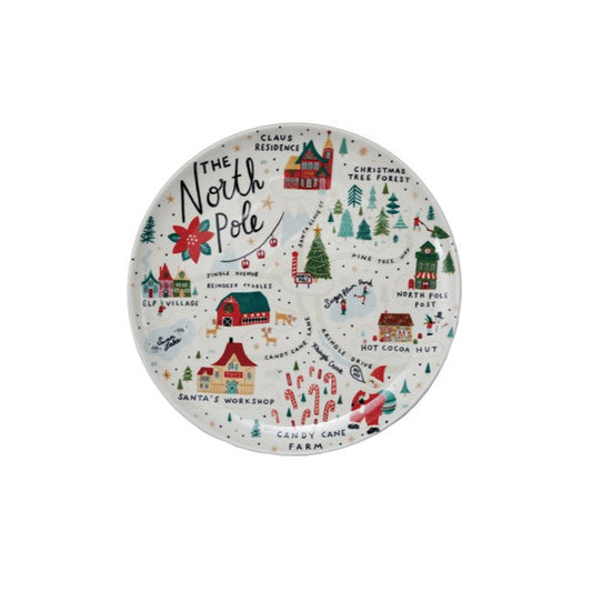 11" Round Stoneware Plate with North Pole Scene
