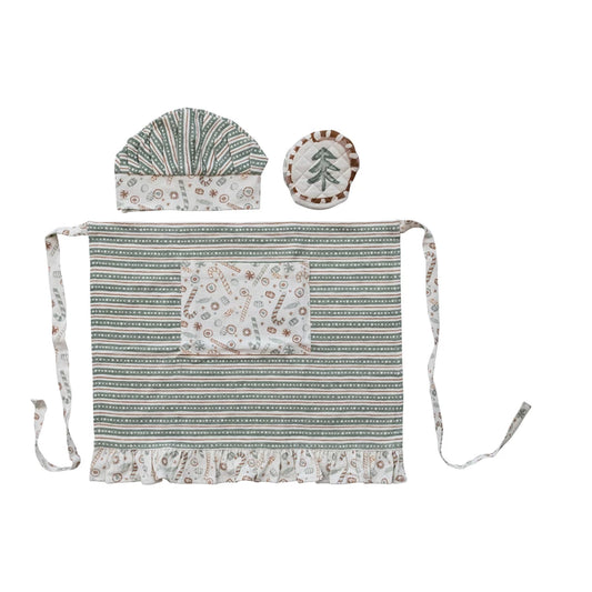 Child Ruffled Apron w/ Chef Hat & Oven Mitt