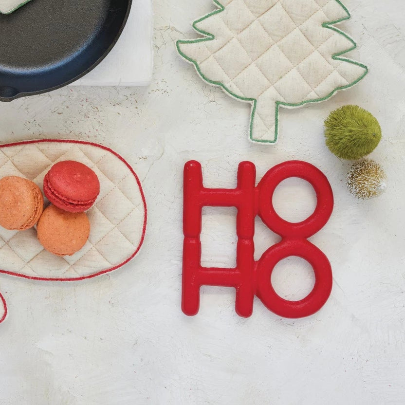 Cast Iron Trivet "Ho Ho", Matte Red