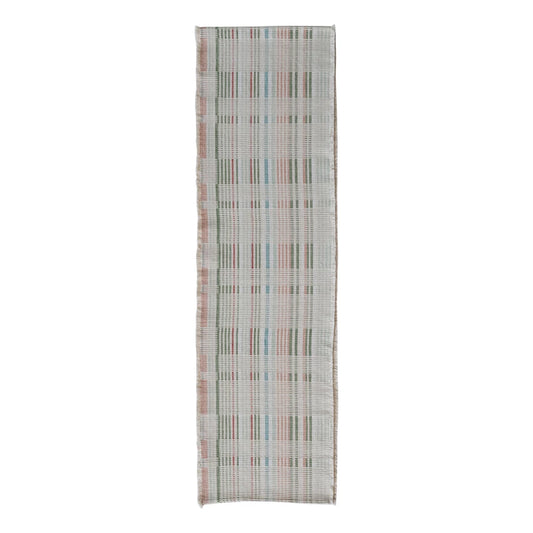Multi Color Plaid Woven Cotton Table Runner w/ Fringe