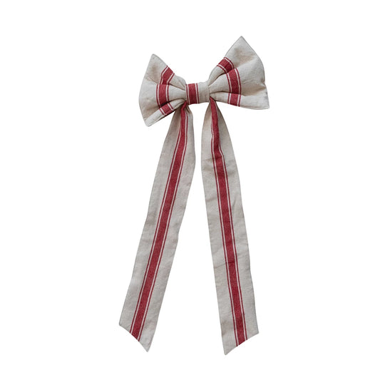 Woven Cotton Clip-on Bow w/ Stripes