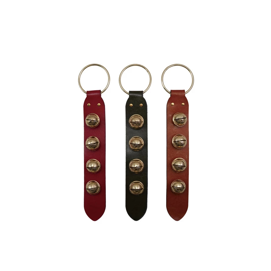 Leather & Embossed Metal Bells Door Hanger, 3 Colors