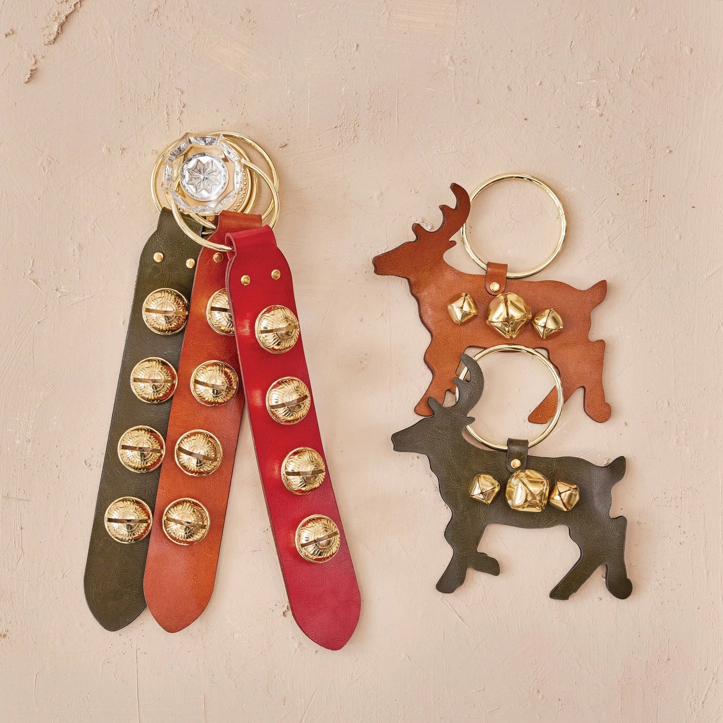 Leather & Embossed Metal Bells Door Hanger, 3 Colors