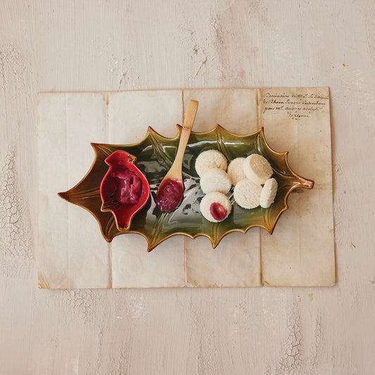 Stoneware Plate with Dish & Bamboo Spoon