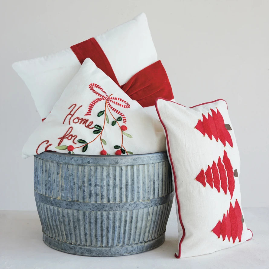 Cotton & Linen Lumbar Pillow with Trees
