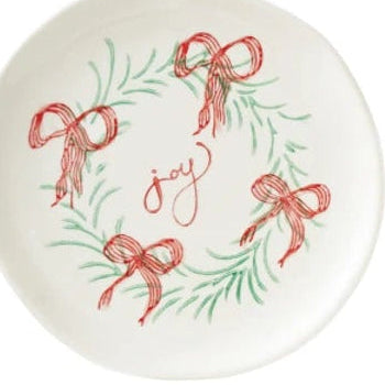 Stoneware Plate with Holiday Wreath & Word