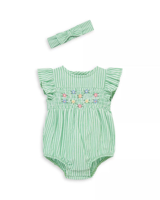 Girls' Striped Floral Bubble Bodysuit & Headband