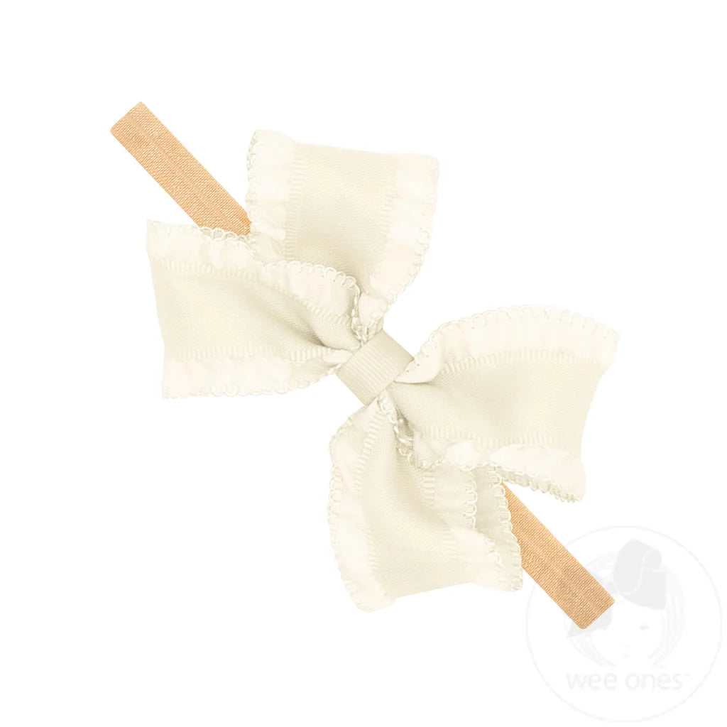 Medium Ruffle Edge Satin Grosgrain Underlay Bow on Baby Band