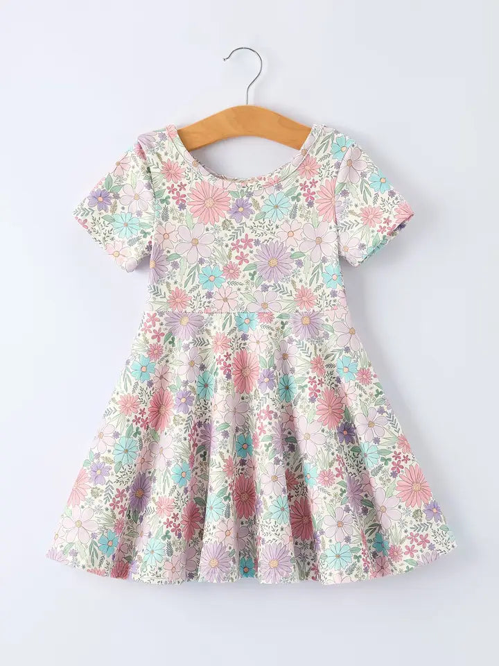 Spring Pastel Floral Girls Casual Dress