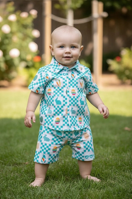 Easter Checker Printed Boys 2 Piece Set