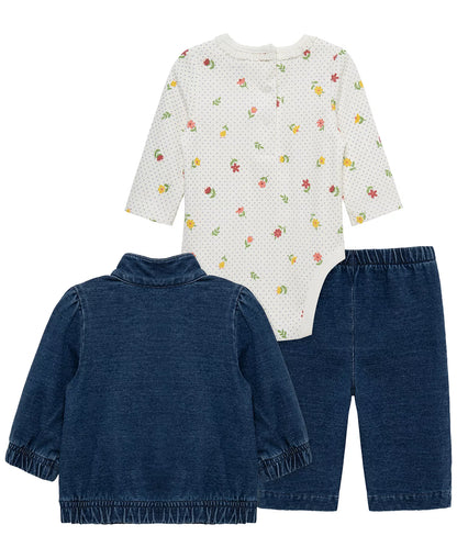 Baby Girls' Blossom Long-Sleeve Bodysuit, Jacket and Pants, 3-Piece Set