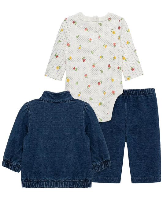 Baby Girls' Blossom Long-Sleeve Bodysuit, Jacket and Pants, 3-Piece Set