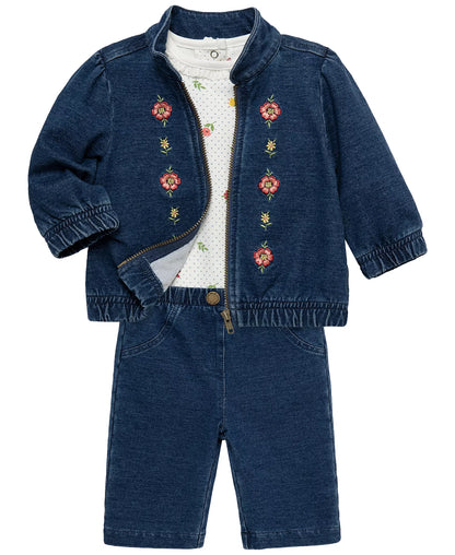 Baby Girls' Blossom Long-Sleeve Bodysuit, Jacket and Pants, 3-Piece Set