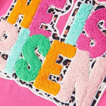 "He Is Risen" Applique Leopard Print Girls Set 8/9