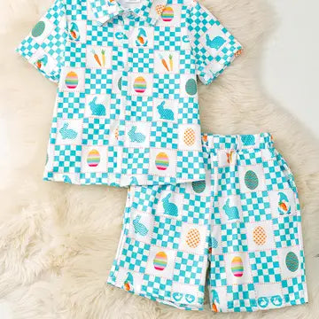 Easter Checker Printed Boys 2 Piece Set