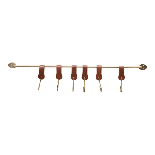 Metal & Leather Wall Hook w/ Hooks