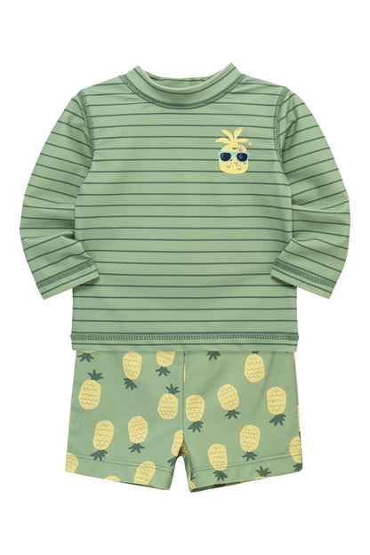 Pineapple Long Sleeve UPF 50+ Two-Piece Rashguard Swimsuit
