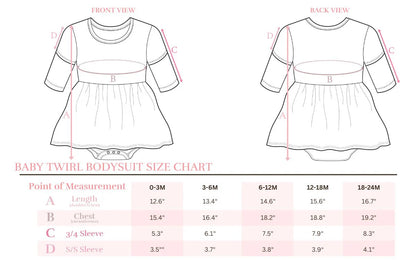 Tangerine Leaves 3/4 Sleeve Flutter Twirl Bodysuit